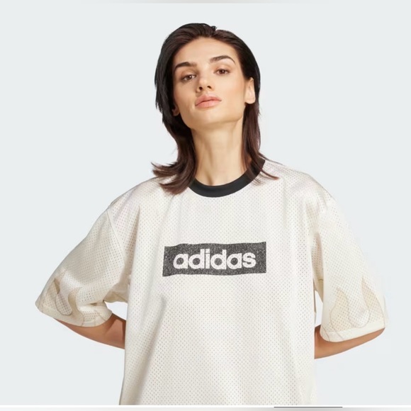 NWT! Adidas FLAMES HOCKEY Short Sleeve MESH JERSEY T-Shirt DRESS Off White M - Picture 5 of 8
